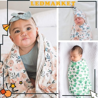 ledmarket 2 unids/Set bebé recibir manta patrón Floral piel amigable algodón bebé ducha envolver sombrero Kit para accesorios de bebé