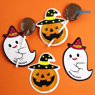 Okmn 50Pcs calabaza fantasma impresión Halloween caramelo piruleta papel tarjetas titular decoración