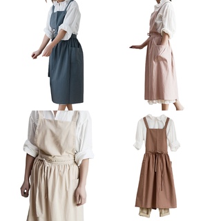 Bst delantal de algodón de lino cruzado para mujeres delantales de cocina para hornear envoltura para hornear vestido de floristería