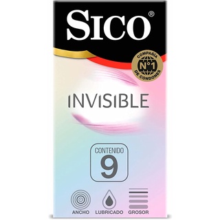 Sico Invisible Ultra Sense Condones de hule látex natural cartera con 9 piezas