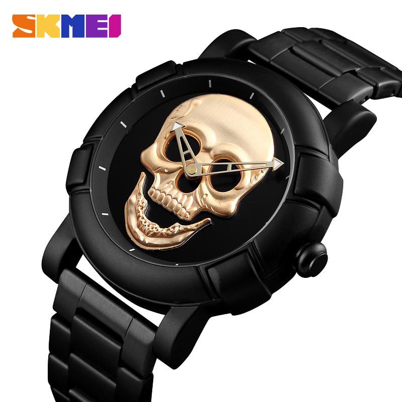 Skmei Skull Quartz reloj de pulsera de cuarzo resistente al agua para hombres creatividad relojes de acero inoxidable