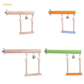 CHICGIRL Parrot Bird Perch Swing Toys Bell Stand Holder Natural Wood Puzzle Grinding Chew