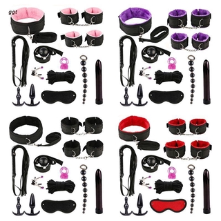 ggt 1Set Adult Sex BDSM Collar Handcuff Chain Slave Rope Bondage Whip Vibrator Rope Kit Fetish Toy for Women Couples SM Toys