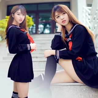 2pc/1set japonés uniforme escolar niñas clase de manga larga marino marinero uniformes escolares Cosplay (3)