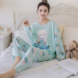 Pijama de mujer de dibujos animados Anime niña patrón de manga larga pijamas + pantalones conjunto