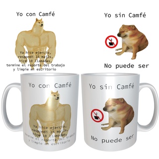 TAZA PERRO CHEEMS Y DOGUE CAMFE CON CAFE SIN CAFE MEME