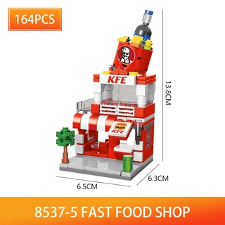 READY STOCK164PCS Mini City Street View Retail Store Mini Building Blocks LeGoIng Toy Mini Building Blocks Fast Food Burger Shop Apple Shop Coffee Shop 3D Educational Brickwork Children's Toys Compatible with All brands (without box)