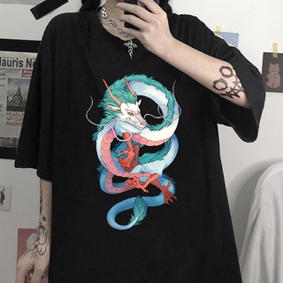 Mujer camiseta de gran tamaño kpop Harajuku gótico casual dragón chino impresión hip-hop streetwear