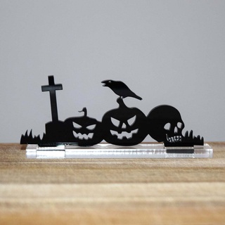 Acrílico decoración de Halloween calabaza cráneo cuervo cruz adorno con Base Festival temática estatua para escritorio coche estante negro