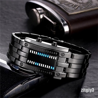 [ZT reloj de lujo para hombre de acero inoxidable binario Digital LED pulsera deportiva relojes GY3