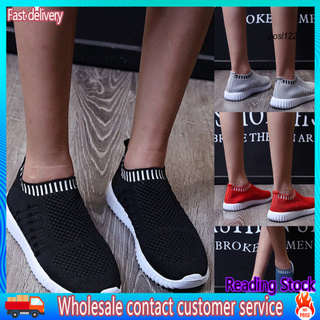 PO_Women Casual Slip-on Knitted Trainers Sneakers Anti Skid Walking Tennis Shoes