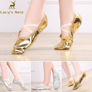 Zapatos de baile de los niños adultos bailarina de suela suave ejercicio de cuero dorado plata rendimiento Yoga zapatos