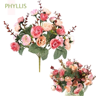 PHYLLIS estilo europeo boda Artificial fiesta decoración ramo flores de rosas flores de seda hoja falsa 21 cabezas hogar/Multicolor (1)