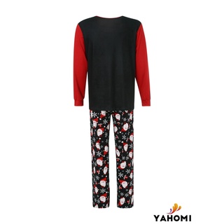 Yaho coincidencia familia navidad pijamas Casual manga larga Santa impresión Tops + pantalones conjunto (7)