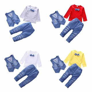 3 piezas de ropa de niños conjuntos de traje de niños trajes de caballero a rayas (1)