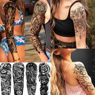 24 Sheets Cool Super Large Full Arm Temporary Tattoo Sleeve For Men with 8 Sheets Full Sleeve Temporary Tattoos For Women Thigh, 16 Sheets Large Flower Eagle Compass Adults Tribal Tiger Tatoo