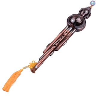 3 tonos C-Key Hulusi calabaza Cucurbit flauta de aluminio con tubos chapados en cobre instrumento tradicional chino con nudo chino estuche de transporte para principiantes aficionados musicales