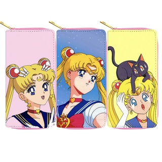 Sailor Moon Nuevo Coreano INS Marinero Luna De Dibujos Animados Lindo Mujeres PU Largo Cartera Estudiante Cremallera Monedero Tarjeta Bolsa Pasaporte Paquete (1)