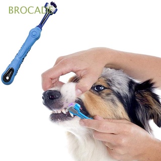 BROCADE 3 caras Cepillo de dientes para perros Ergonómico Suministros para perros Cepillo de dientes para mascotas Cuidado dental Prima Cepillo de dientes para limpieza de dientes para perros gatos Producto para mascotas/Multicolor