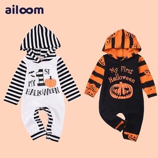 Newborn Baby Clothes Set Toddler Kids Boys Girls Cotton My 1st Halloween Funny Print Long Sleeve Romper with Hat Outfits Infant