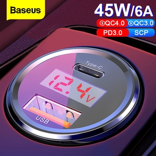 Cargador de coche USB Baseus 45W Quick Charge 4.0 3.0 para iPhone Xiaomi Samsung Qc4.0 Qc3.0 QC Tipo C PD Cargador rápido para teléfono móvil