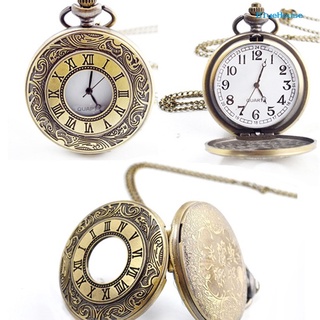 BlueHouse reloj de bolsillo de cuarzo con doble pantalla redonda hueco Unisex Vintage con cadena