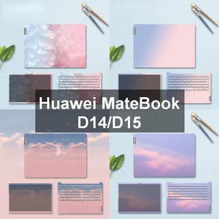 Pegatina portátil Huawei MateBook D14/D15 14 pulgadas portátil piel de tres lados pintura escénica estilo fresco estilo completo cubriendo la película protectora de la piel a prueba de polvo cubierta completa