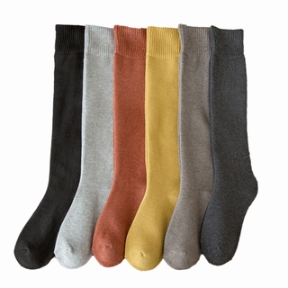 DRE-invierno calcetines de algodón de la rodilla de Color sólido Vertical rayas gruesas calcetines calientes