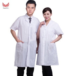 Verano Unisex Blanco Lab Coat Manga Corta Bolsillos Uniforme Ropa De Trabajo Doctor Enfermera