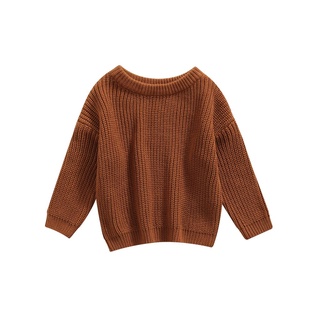 ✩Qj✿Bebé de Color sólido O-cuello suéter, suelto ajuste de manga larga jersey de punto para otoño, invierno