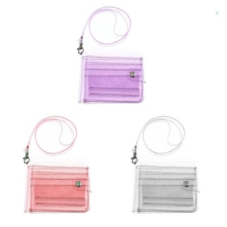 pla portátil de las mujeres transparente cartera cordón lindo Glitter Bifold monedero titular de la tarjeta bolsa de trabajo de oficina
