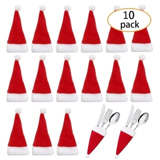 10pcs tenedor de navidad cuchillo cubiertos titular bolsa bolsillo rojo santa sombrero