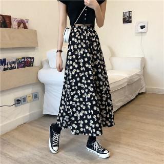 falda floral de las mujeres de gasa cintura alta delgada coreana verano una línea maxi falda (7)