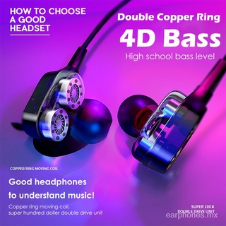 Earphone Super 4D Bass Double Speaker Wired Earphones with Mic Sport Headset (3.5mm Interface)
