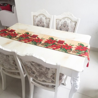 brroa - camino de mesa de navidad con borlas, poliéster, mezcla de algodón floral, diseño de flores de navidad, bufanda