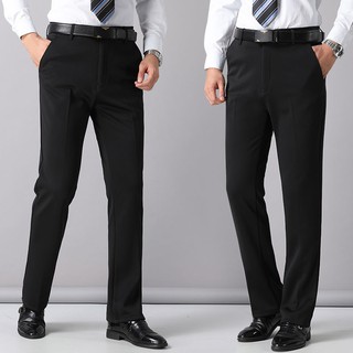 Pantalones de hombre Slim Stretch traje pantalones masculinos negro (9)
