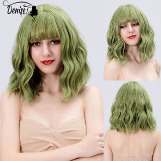 Peluca de Bob Sintético Verde Corto Onda Cuerpo Para Mujeres Blancas Con Flequillo Cosplay Lolita pelucas de Pelo Natural perruque mujer