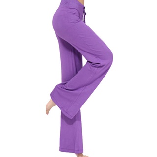 Mujeres suelto ocio deportes de pierna ancha Yoga Run Fitness Aerobics muslo Color sólido pantalones (7)
