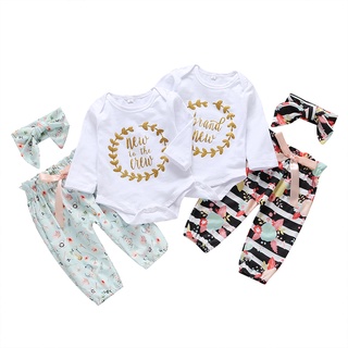 Caliente 3 Piezas De Ropa De Bebé Niñas Conjunto De Manga Larga Impresión Mameluco + Pantalones Florales + Vestido