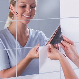 16 piezas cuadrados de moda espejo de pared pegatina impermeable autoadhesivo espejos superficie tv telón de fondo cocina baño decorar tiktok @my (1)