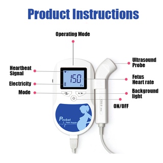Detector De Ritmo Cardiaco Doppler Fetal Portátil Ultrasonido Bebé Monitor De Frecuencia Cardíaca LCD Retroiluminación CE FDA 2M Sonda JPD-100S6 A (5)