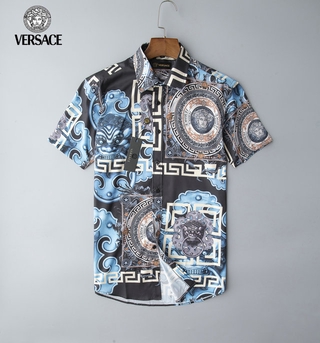 versace hawaiian logo impresión guapo hombres verano casual formal manga corta camisas de los hombres slim fit hip-hop street-style camisas