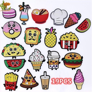 BAYA1 19PCS/Set PVC Food Series Ice Cream Croc jibz Shoe Charms Buckle Hamburger Fries Cartoon for Kids Hole Shoe Decorations