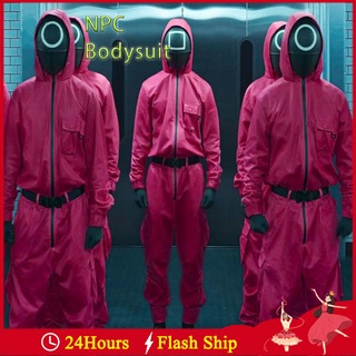 Squid Game costume Red NPC Jumpsuits Mask Set COS Disguise Korean Drama Halloween Christmas Horror Dress Up Round Six (1)