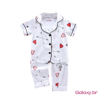 Mu♫-Baby Boys Girls Pajamas Set, Short Sleeve Cartoon Heart Arrow Print Button Down Shirt + Pants 2Pcs Clothes Set