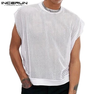 INCERUN Men's Summer Mesh See Through Sleeveless Solid Color Leisure Top