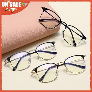 ♟▤Business men s glasses frame glasses metal half frame retro square anti-blue optical glasses myopia glasses frame