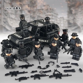 Raya 2021 12pcs Lego bloques de fuerza especial Mini figuras con Jeep armas SWAT policía niños educación juguete Lego ejército bloques de construcción para niños
