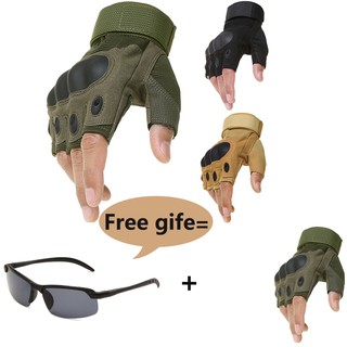 Guantes tácticos antideslizantes con pantalla táctil para motocicleta / guantes de medio dedo para hombre + gafas para montar que cambian de color