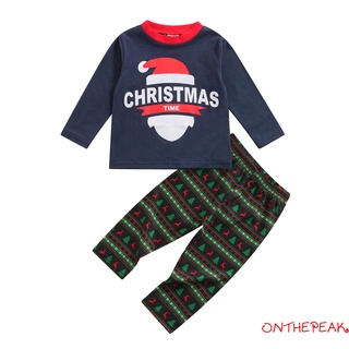 Ont-2 piezas trajes de navidad para bebés, sombrero y letras de manga larga, sudadera con cuello redondo y pantalones de bloque de Color